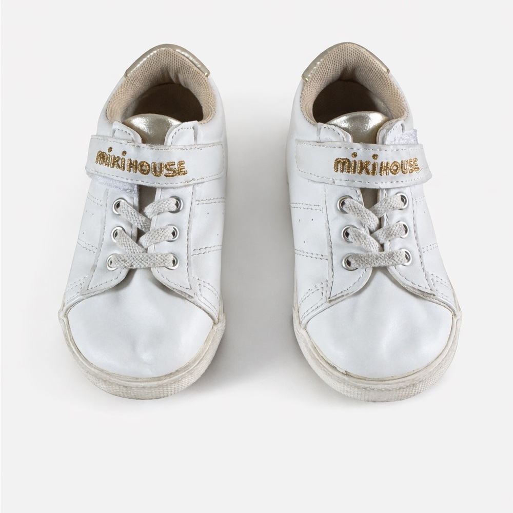 Miki House White & Gold Toddler Sneakers